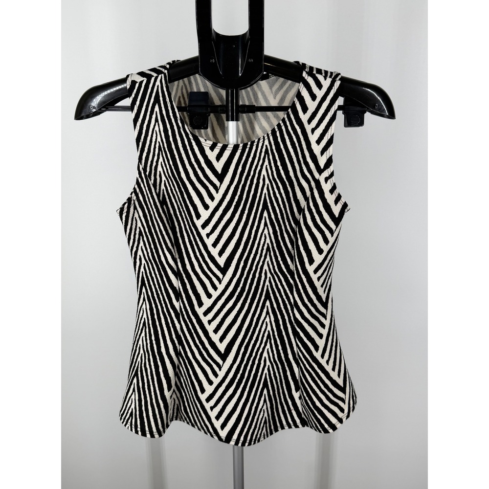 B_envied Women Black White Geometric Chevron Stripe Peplum Sleeveless Top S